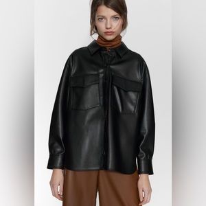 Zara Faux Leather Shirt Black Size Large